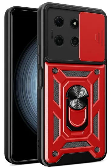 Newface İnfinix Note 30 Kılıf Pars Lens Yüzüklü Silikon - Kırmızı resmi