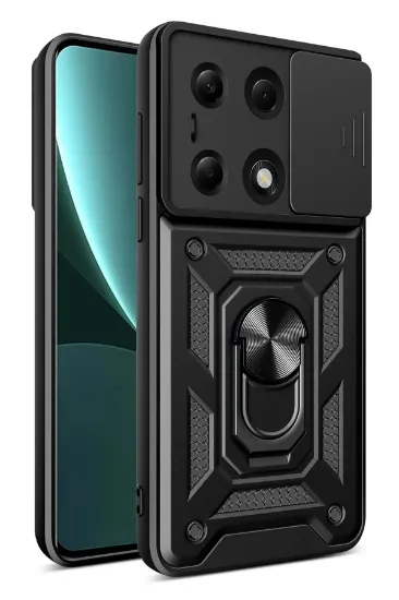 Newface Xiaomi Poco M6 Pro 4G Kılıf Pars Lens Yüzüklü Silikon - Siyah resmi