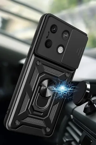 Newface Xiaomi Poco M6 Pro 4G Kılıf Pars Lens Yüzüklü Silikon - Siyah resmi