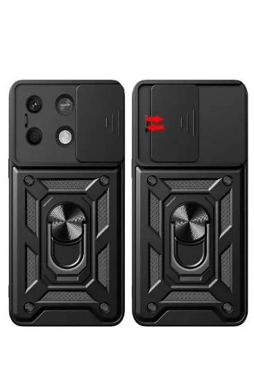 Newface Xiaomi Poco M6 Pro 4G Kılıf Pars Lens Yüzüklü Silikon - Siyah resmi