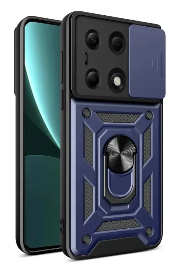 Newface Xiaomi Poco M6 Pro 4G Kılıf Pars Lens Yüzüklü Silikon - Lacivert resmi