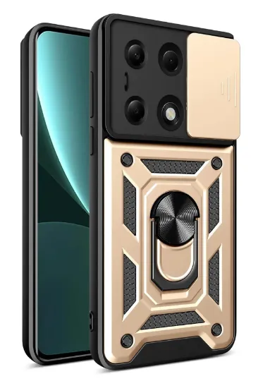 Newface Xiaomi Poco M6 Pro 4G Kılıf Pars Lens Yüzüklü Silikon - Gold resmi