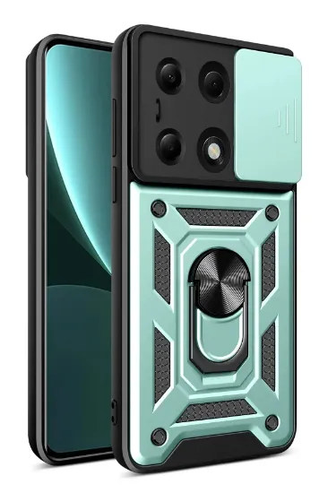 Newface Xiaomi Poco M6 Pro 4G Kılıf Pars Lens Yüzüklü Silikon - Yeşil resmi