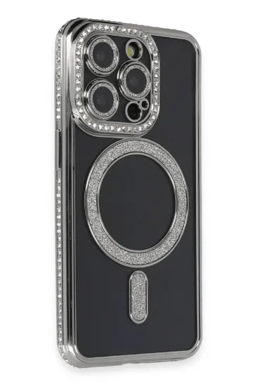 Newface iPhone 14 Pro Max Kılıf Joke Simli Magneticsafe Kılıf - Gri resmi