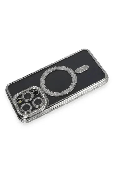 Newface iPhone 14 Pro Max Kılıf Joke Simli Magneticsafe Kılıf - Gri resmi