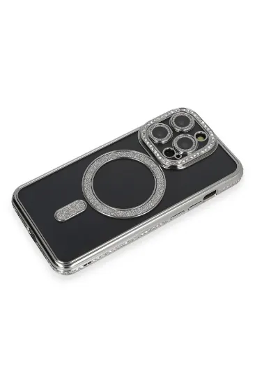 Newface iPhone 14 Pro Max Kılıf Joke Simli Magneticsafe Kılıf - Gri resmi