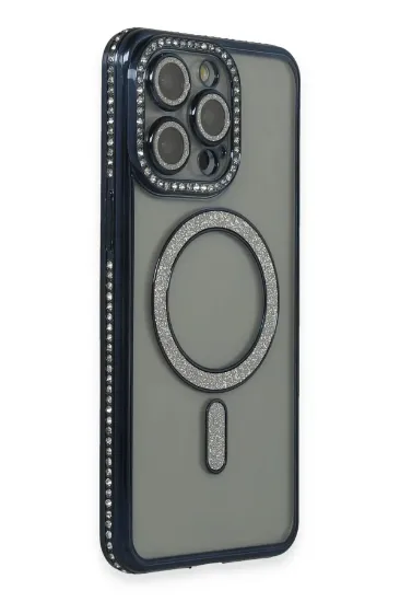 Newface iPhone 14 Pro Max Kılıf Joke Simli Magneticsafe Kılıf - Lacivert resmi