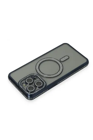 Newface iPhone 14 Pro Max Kılıf Joke Simli Magneticsafe Kılıf - Lacivert resmi
