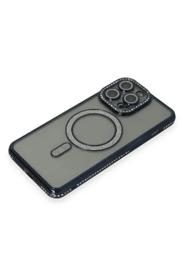 Newface iPhone 14 Pro Max Kılıf Joke Simli Magneticsafe Kılıf - Lacivert resmi