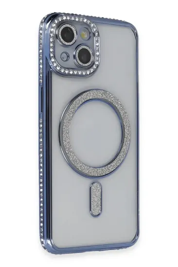 Newface iPhone 13 Kılıf Joke Simli Magneticsafe Kılıf - Mavi resmi