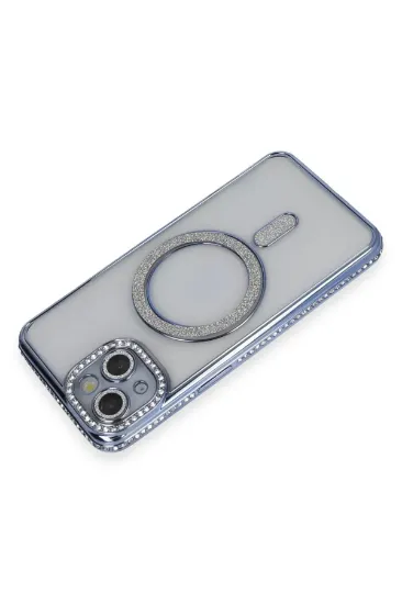 Newface iPhone 13 Kılıf Joke Simli Magneticsafe Kılıf - Mavi resmi