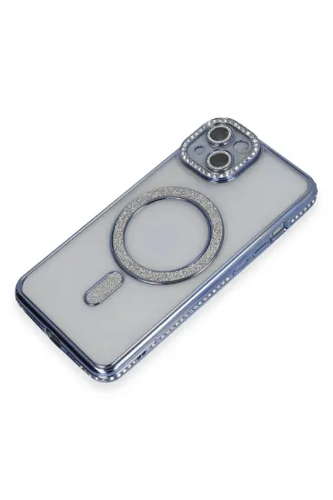 Newface iPhone 13 Kılıf Joke Simli Magneticsafe Kılıf - Mavi resmi