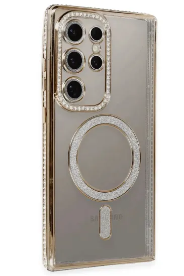 Newface Samsung Galaxy S24 Ultra Kılıf Joke Simli Magneticsafe Kılıf - Gold resmi