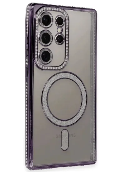 Newface Samsung Galaxy S24 Ultra Kılıf Joke Simli Magneticsafe Kılıf - Derin Mor resmi