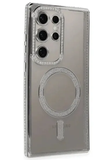 Newface Samsung Galaxy S24 Ultra Kılıf Joke Simli Magneticsafe Kılıf - Gümüş resmi