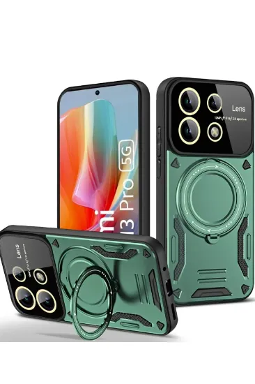 Newface Xiaomi Redmi Note 13 Pro 5G Kılıf Joy Lens Standlı Kapak - Koyu Yeşil resmi