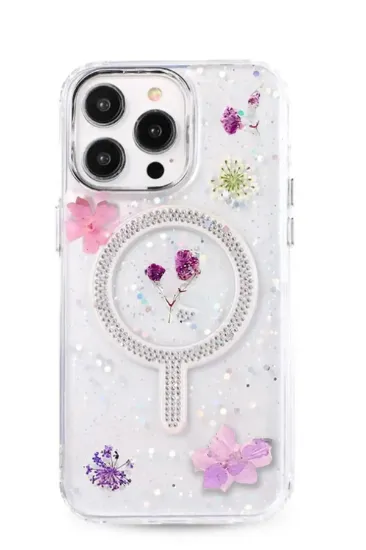 Newface iPhone 15 Pro Flower Magsafe Kapak - Mor resmi