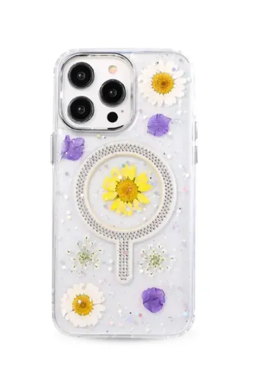 Newface iPhone 15 Pro Max Flower Magsafe Kapak - Sarı resmi
