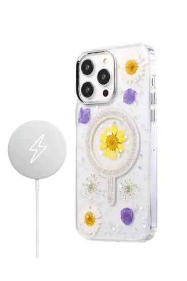 Newface iPhone 15 Pro Max Flower Magsafe Kapak - Sarı resmi