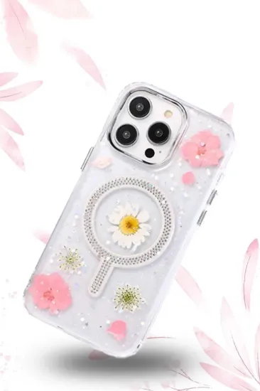 Newface iPhone 15 Pro Max Flower Magsafe Kapak - Sarı resmi