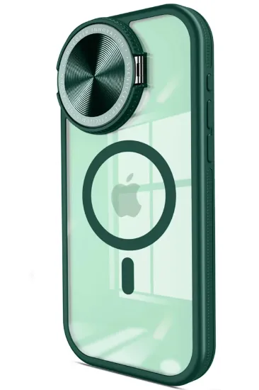 Newface iPhone 15 Pro Max Kılıf Teleskop Lens Magsafe Silikon Kapak - Koyu Yeşil resmi