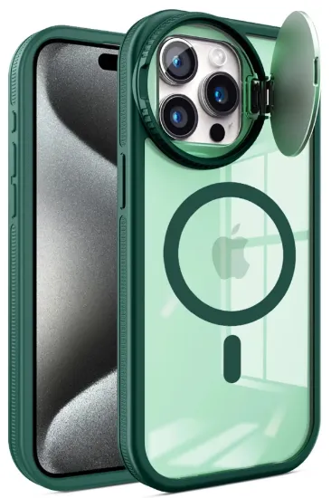 Newface iPhone 15 Pro Max Kılıf Teleskop Lens Magsafe Silikon Kapak - Koyu Yeşil resmi