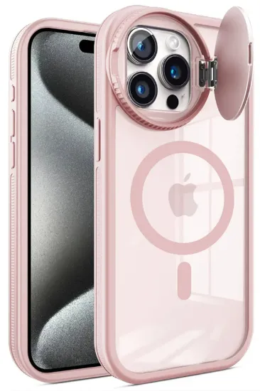 Newface iPhone 15 Pro Max Kılıf Teleskop Lens Magsafe Silikon Kapak - Pembe resmi