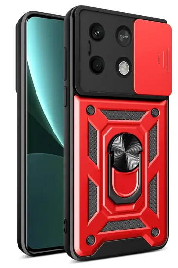 Newface Xiaomi Redmi Note 13 5G Kılıf Pars Lens Yüzüklü Silikon - Kırmızı resmi