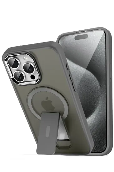 Newface iPhone 15 Pro Tork Magsafe Standlı Kapak - Titan Gri resmi