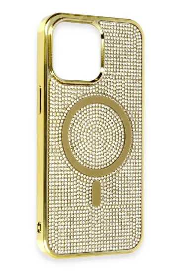 Newface iPhone 14 Pro Max Kılıf Diamond Magsafe Kapak - Gold resmi