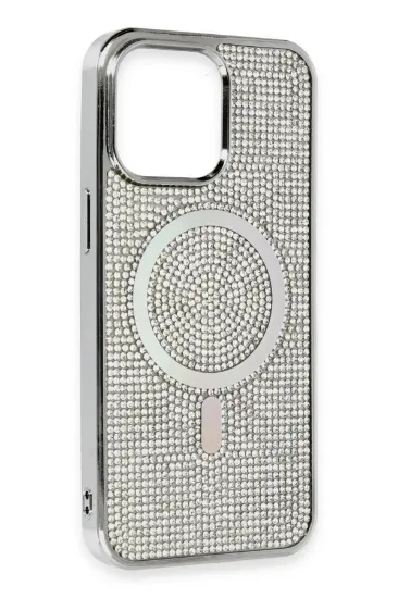 Newface iPhone 15 Pro Kılıf Diamond Magsafe Kapak - Gümüş resmi