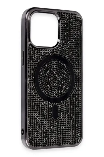Newface iPhone 15 Pro Max Kılıf Diamond Magsafe Kapak - Siyah resmi