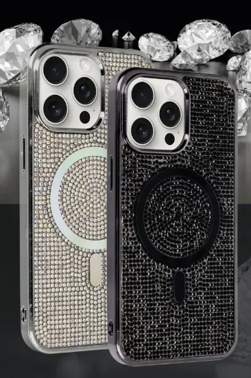 Newface iPhone 15 Pro Max Kılıf Diamond Magsafe Kapak - Siyah resmi