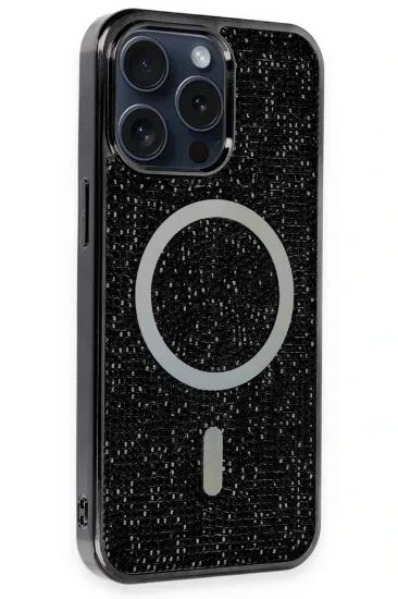 Newface iPhone 15 Pro Max Kılıf Diamond Magsafe Kapak - Siyah-Rainbow resmi