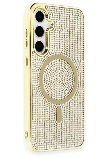 Newface Samsung Galaxy S23 Kılıf Diamond Magsafe Kapak - Gold resmi