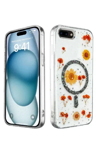 Newface iPhone 7 Plus Kılıf Daisy Simli Magsafe Kapak - Siyah resmi