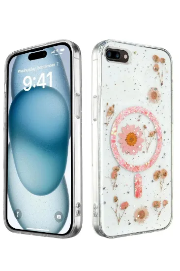 Newface iPhone 7 Plus Kılıf Daisy Simli Magsafe Kapak - Pembe resmi