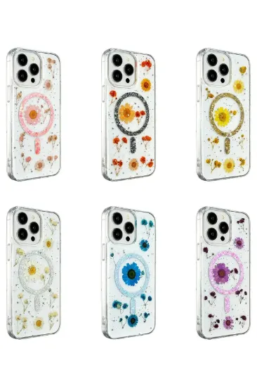 Newface iPhone 15 Plus Kılıf Daisy Simli Magsafe Kapak - Mavi resmi