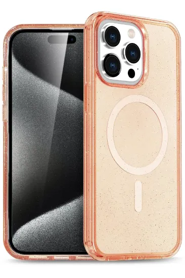 Newface iPhone 15 Pro Max Kılıf Glow Magsafe Kapak - Turuncu resmi