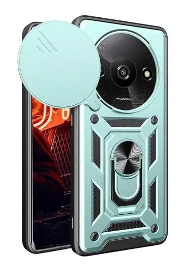 Newface Xiaomi Redmi A3 4G Kılıf Pars Lens Yüzüklü Silikon - Yeşil resmi