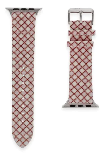 Newface Apple Watch 42mm Karo Motif Kordon - Pembe resmi