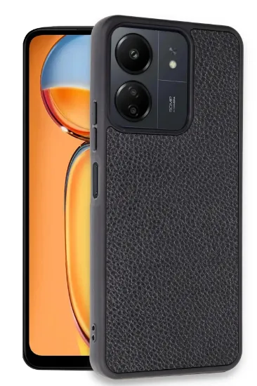 Newface Xiaomi Redmi 13C Kılıf Aras Deri Kapak - Siyah resmi
