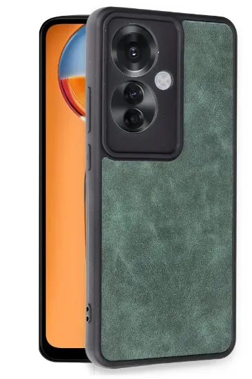 Newface Oppo Reno 11F Kılıf Aras Deri Kapak - Koyu Yeşil resmi