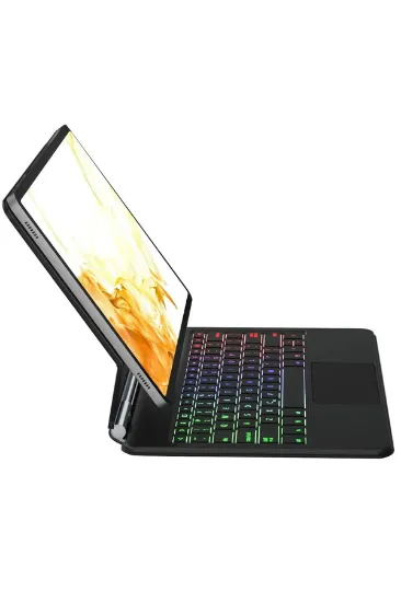 Newface Samsung Galaxy T870 Tab S7 11 Kılıf Eternal Ledli Klavyeli Tablet Kılıfı - Siyah resmi