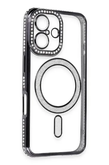 Newface iPhone 16 Kılıf Joke Simli Magneticsafe Kılıf - Siyah resmi