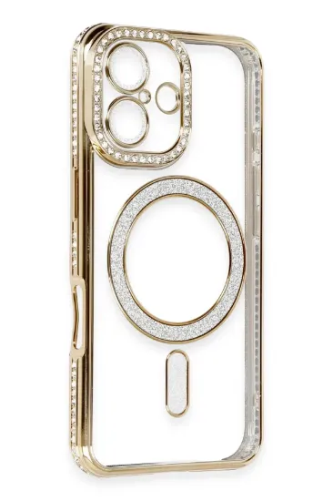 Newface iPhone 16 Kılıf Joke Simli Magneticsafe Kılıf - Gold resmi