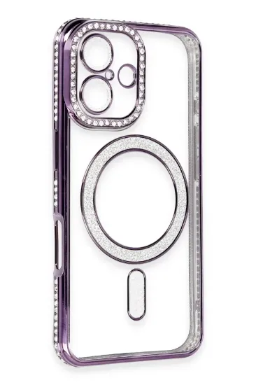 Newface iPhone 16 Kılıf Joke Simli Magneticsafe Kılıf - Derin Mor resmi