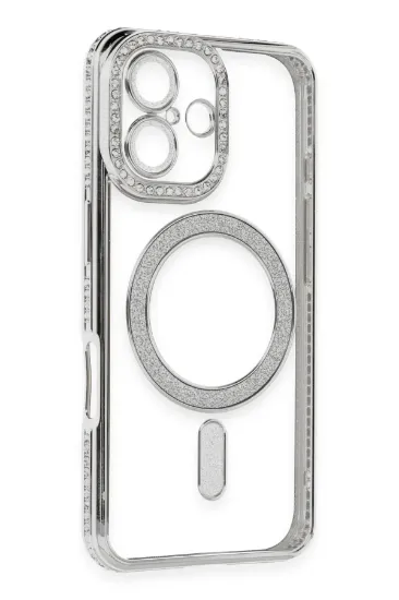 Newface iPhone 16 Kılıf Joke Simli Magneticsafe Kılıf - Gümüş resmi