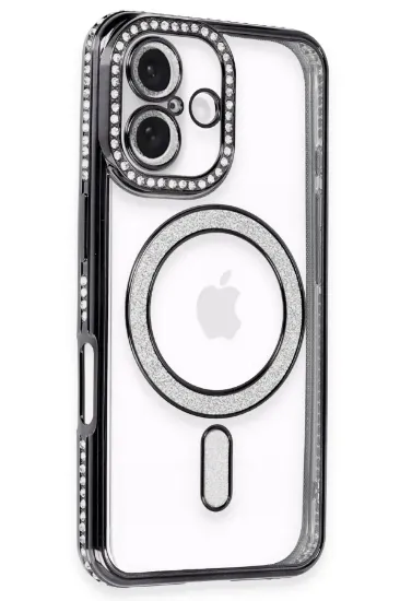 Newface iPhone 16 Plus Kılıf Joke Simli Magneticsafe Kılıf - Siyah resmi