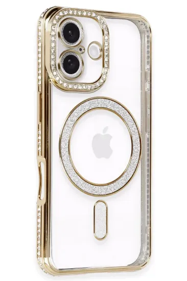 Newface iPhone 16 Plus Kılıf Joke Simli Magneticsafe Kılıf - Gold resmi